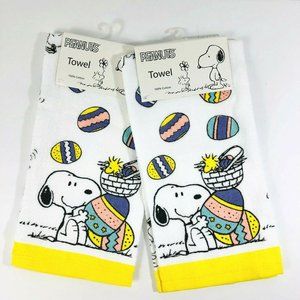 Peanuts Kitchen Dish Towels Easter Eggs Snoopy and Woodstock Set of 2 New Cute